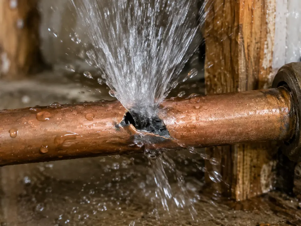 Reparación de una tubería rota en una instalación de agua.
